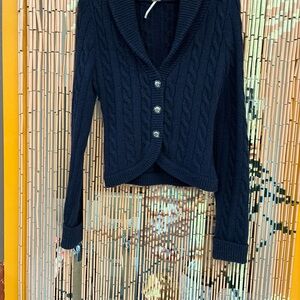 Free People Fitted Cardigan Navy Shawl Lambswool Collar Women’s Med $129